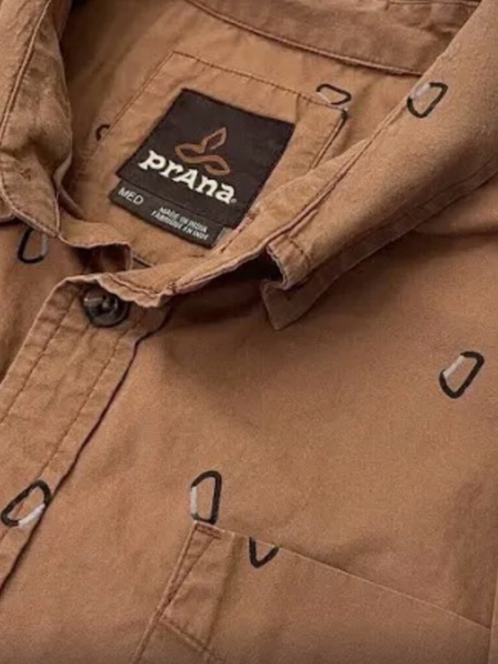 prAna Broderick Button Down Shirt Carabiner Print Mens Medium